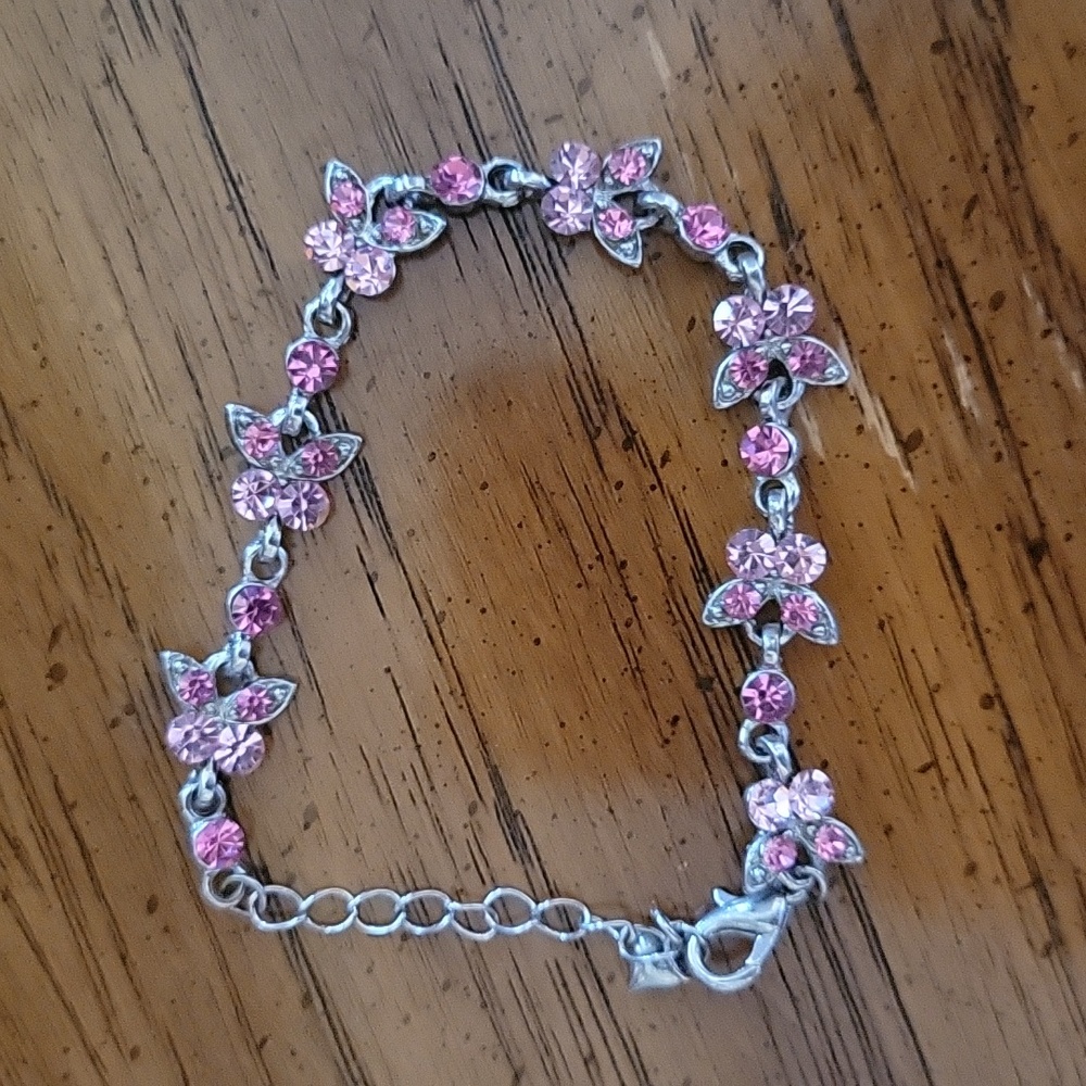 Silver with Pink Butterflies Bracelet